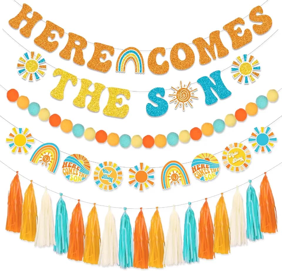 LARRAZABAL Here Comes The Son Baby Shower Banner Decorations