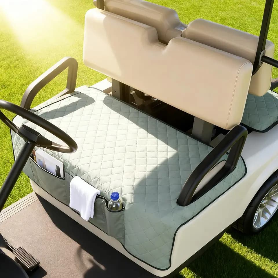 Golf Cart Seat Cover Blanket with Pockets,Absorbent Towel Fabric for Yamaha Drive/G-Series, Club Car Precedent/DS,EZGO TXT/RXV 2-Person Seats,Machine Washable,Summer/Winter,Grey