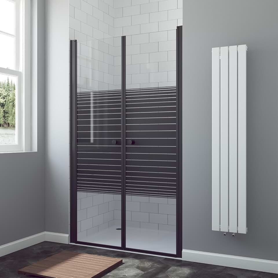 AQUABATOS Duschtür Pendeltür schwarz 100 x 195 cm Nischentür Dusche Rahmenlos Duschkabine Schwingtür Doppelflügel Duschabtrennung Duschwand Glas aus 6 mm ESG Sicherheitsglas mit NANO Beschichtung