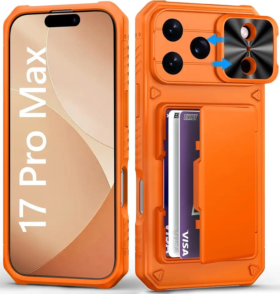 BXYJY for iPhone 17 Pro Max Case Wallet, Card Holder (4-5 Cards), Orange