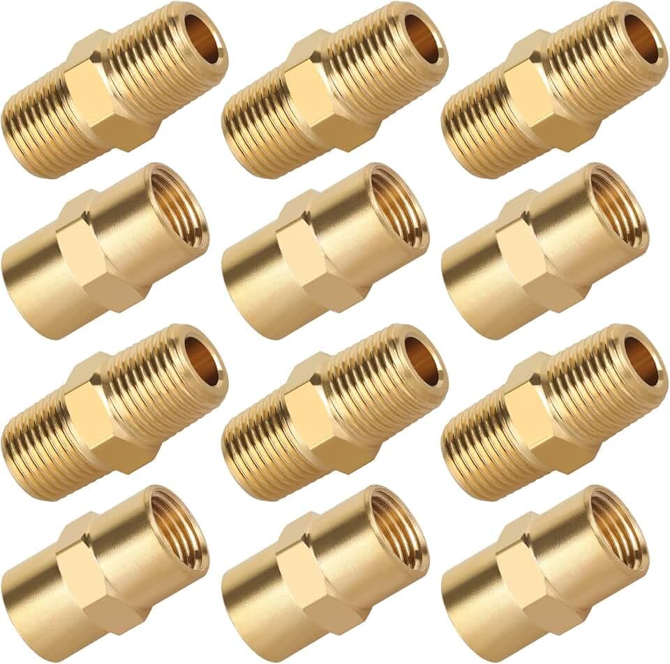 KOOTANS 12pcs Brass Pipe Fitting, 1/8" NPT Nipple & Coupling Set