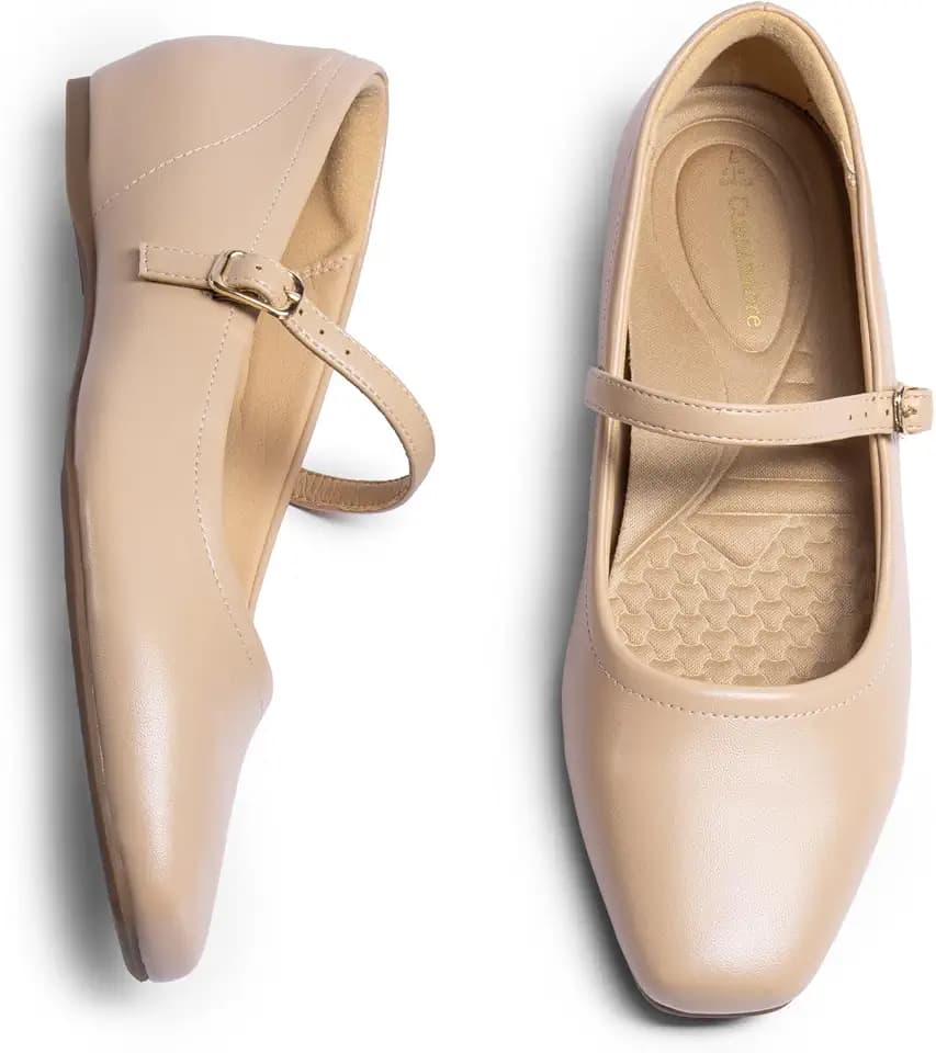 Cusolemore Mary Jane Flat Shoes with Arch Support and Hidden Wedge Heel, Women Ballet Flats, Mary Jane Flats, Comfortable Dress Shoes