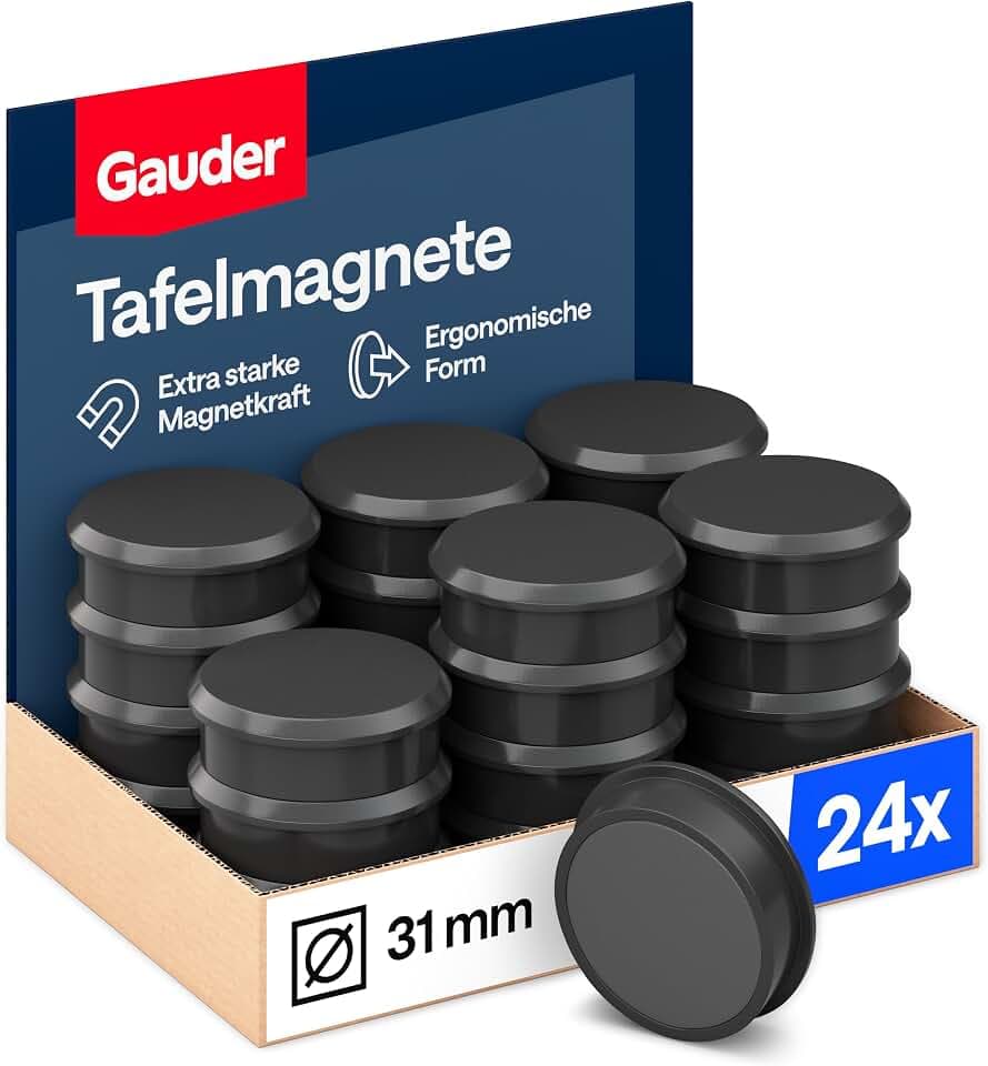 GAUDER Magnete für Magnettafel & Kühlschrank (31x10mm - 24 STK - schwarz)