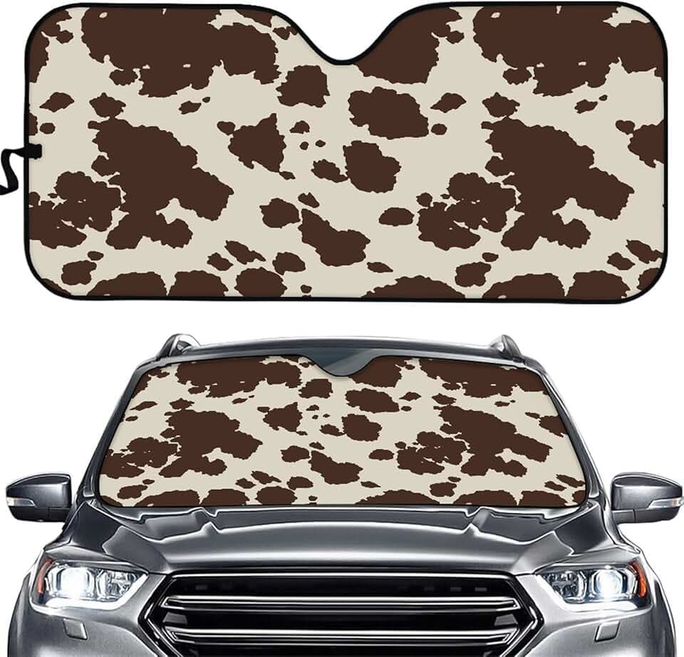 Biyejit Brown Cow Print Car Window Windshield Sunshade Cover Foldable Auto Sun Shade Blocks UV Rays Sun Visor Protector to Keep Your Vehicle Cool