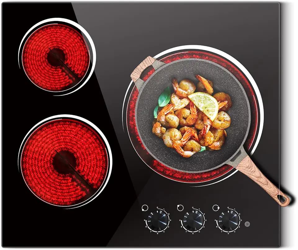 Electric Cooktop 24 Inch - 5700W 3 Burner Electric Stove with Knob Conrol
