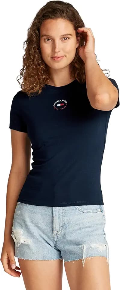 Tommy Jeans Damen T-Shirt Kurzarm Essential Logo Tee Slim Fit