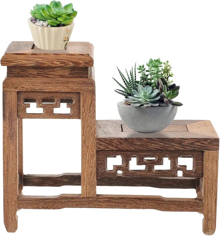 Small Wooden Plant Stand, 2 Tier Mini Wooden Display Stand, Small Potted Plant Display Shelf, Desktop Bonsai Base, Tabletop Succulent Holder for Figurine, Bonsai, Succulent, Indoor Mini Flower Pot