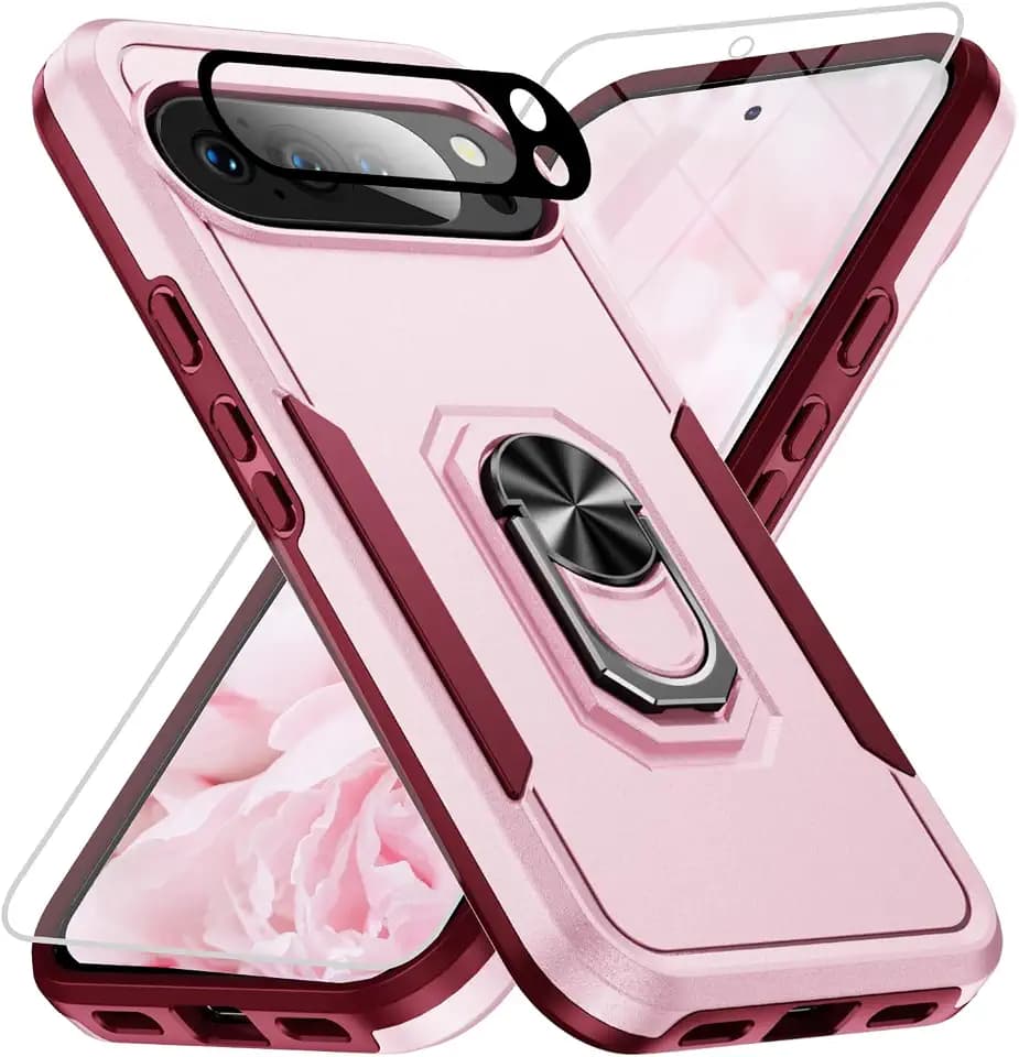 for Google Pixel 10 Pro XL Case [15 FT Military Grade Drop Protection] with Screen Protector & Lens Protector Heavy-Duty Shockproof Kickstand Case for Pixel 10 Pro XL Pink