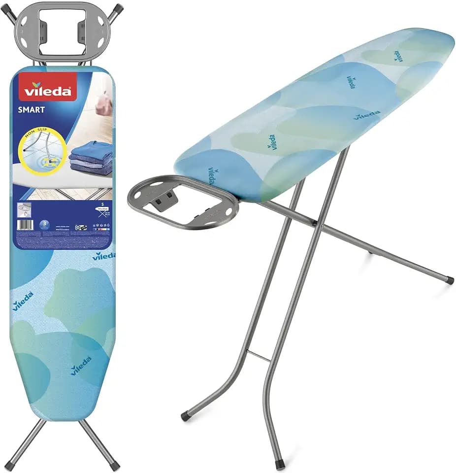 Vileda Smart Bügelbrett, kompaktes Bügelbrett, extra stabil, höhenverstellbar bis 91 cm, Baumwolle