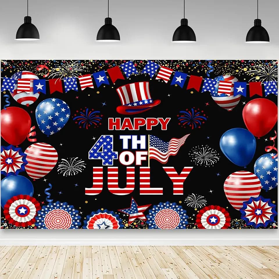 AIBIIN Happy 4th of July Backdrop Independence Day Photography Background Red White Black Blue Fourth of July Memorial Day Patriotic Party Decorations Banner Photo Booth Props 70.8 x 43.3 inch
