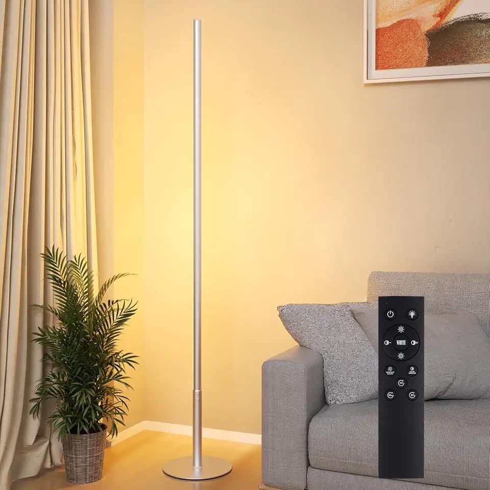 Marlrin Minimalist Corner Floor Lamp, Silver LED Standing Lamp