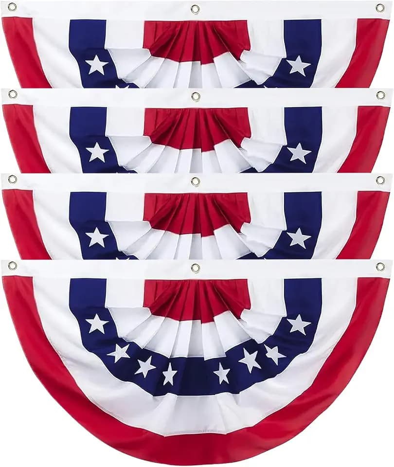 3x6Ft American Flag Bunting for Outside - 4th of July Decorations Outdoor USA Patriotic Pleated Half Fan Bunting Flag for Porch Banner Decor 4 pack
