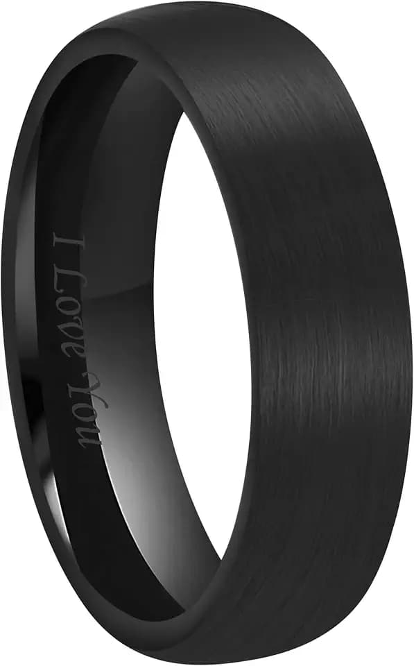 CROWNAL 4mm 6mm 8mm Black Ceramic Wedding Band Ring Men Women Couple Dome Brushed Finish Engraved I Love You Comfort Fit Size 4 To 16