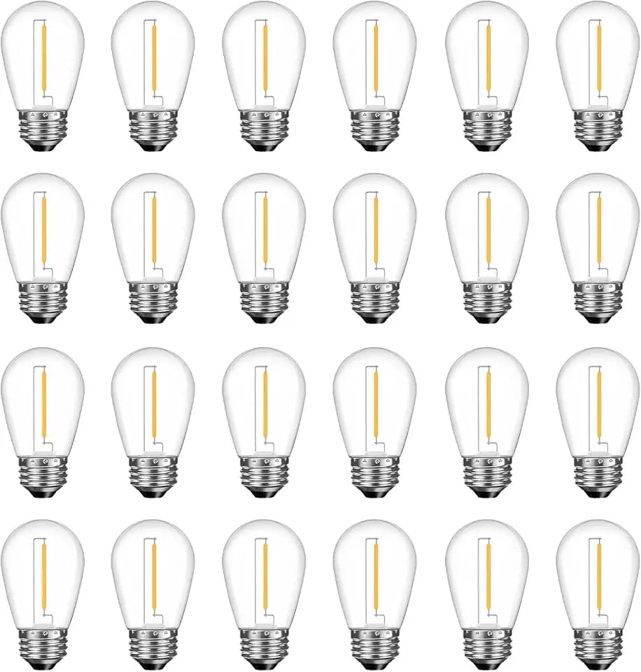 GvvooHome 24 Pack S14 LED Replacement Light Bulbs, Shatterproof Plastic 1W Outdoor String Light Bulbs for Patio, Garden, Waterproof, E26 Regular Medium Screw Base, Warm White