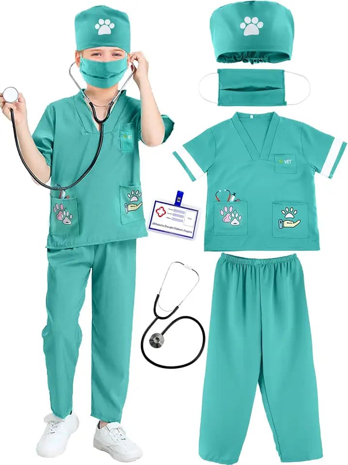 6 Pcs Kids Vet Costume Set Animal Doctor Dress Up Veterinary Outfit for Kid Career Day Halloween Birthday Cosplay