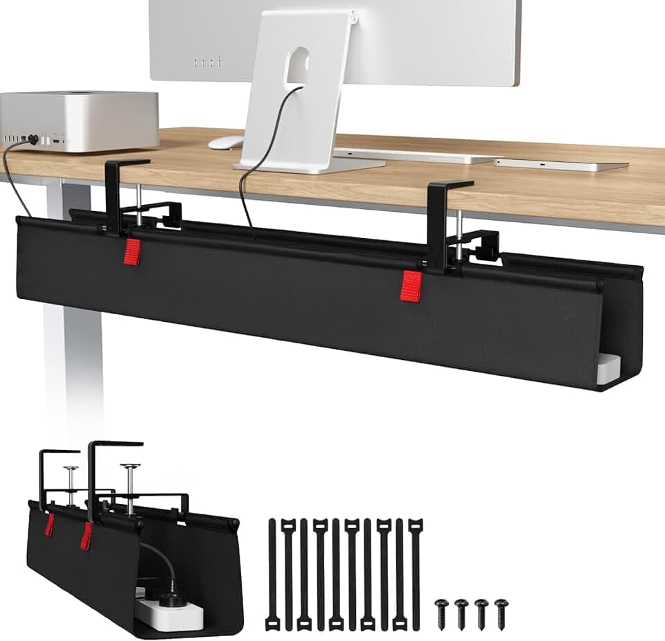 Univivi Kabelkanal Schreibtisch Ohne Bohren, 90 cm Kabelmanagement Schwarz