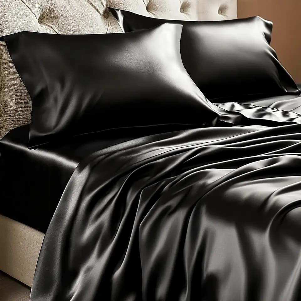 BEDELITE Satin Sheets Full Size Bed Set, Black, 4 Pieces