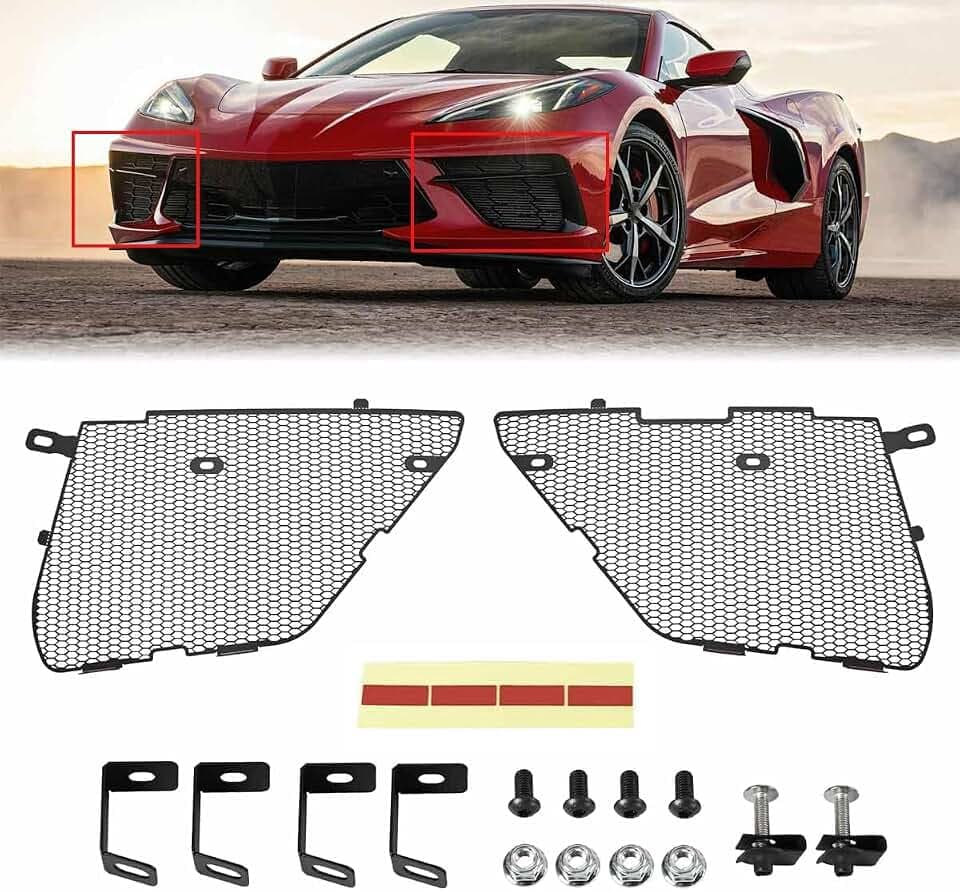 2Pcs Black Upgraded Front Radiator Guards Grille,Aluminum Front Outer Grill Low Profile Body Bumper Grille Vents Insert Mesh Set for Corvette C8 Stingray Z51 Convertible/HTC 2020-2026