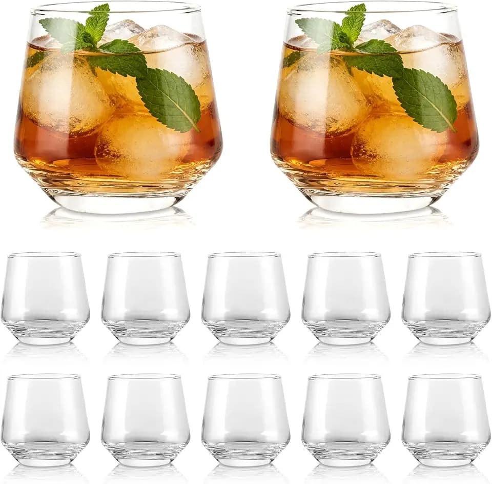 DAJAVE 12 Stück Gläser 400ml, Gläser Whiskybecher Set, Trinkgläser, Whisky Glas, Gin Tonic Set, Cocktailgläser, Wiederverwendbar, Whiskygläser Spülmaschinenfest