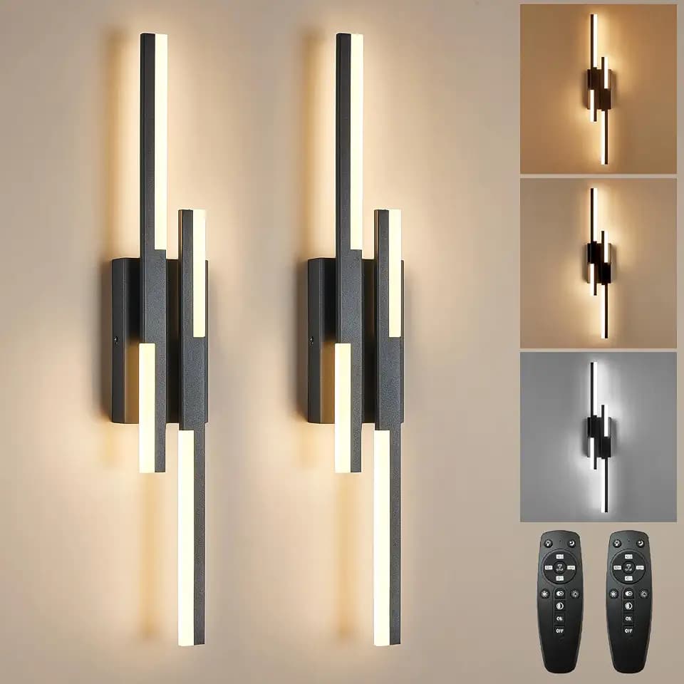 Benkut Modern LED Vanity Lights Set of 2, Black Wall Sconce with Remote