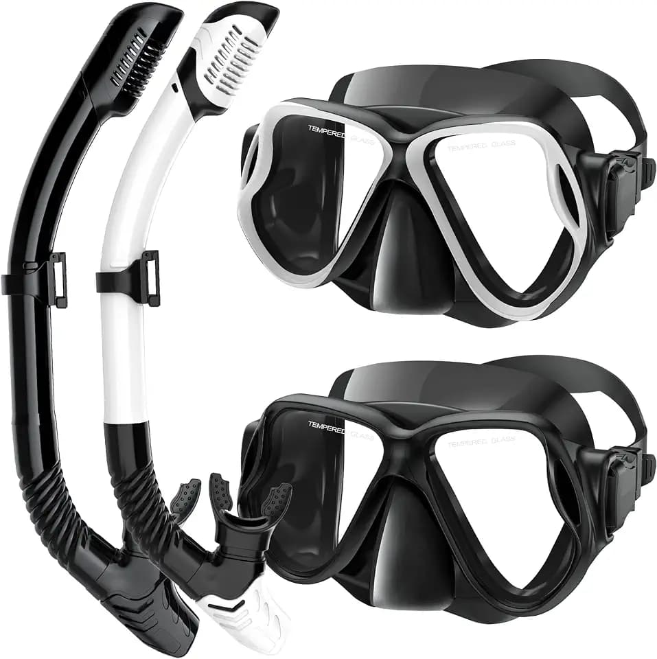 Snorkeling Gear for Adults, Dry-Top Snorkel Set Scuba Diving Mask, 180° Panoramic Wide View Professional Snorkeling Gear, Adult Swimming Goggles with Nose Cover, Breathing Freely Snorkel Mask