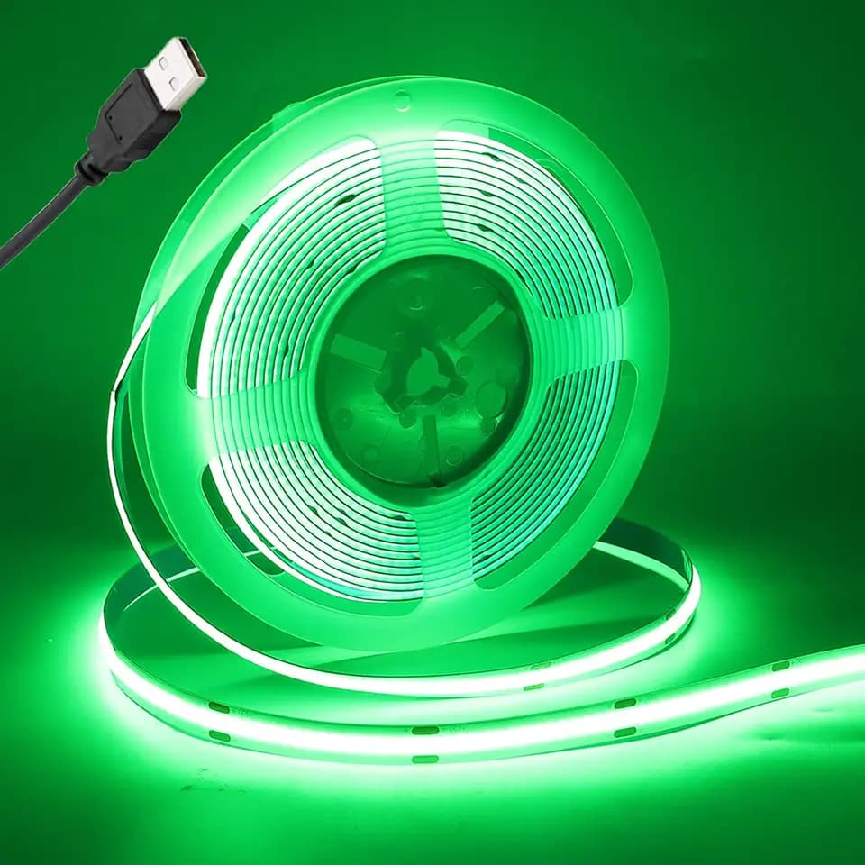 DC 5 V flexibler COB-LED-Streifen [5 m, grün], Stromversorgung über USB, FCOB CRI90+, dekorative Innenbeleuchtung für Zuhause/Gewerbe (Netzteil nicht im Lieferumfang enthalten)