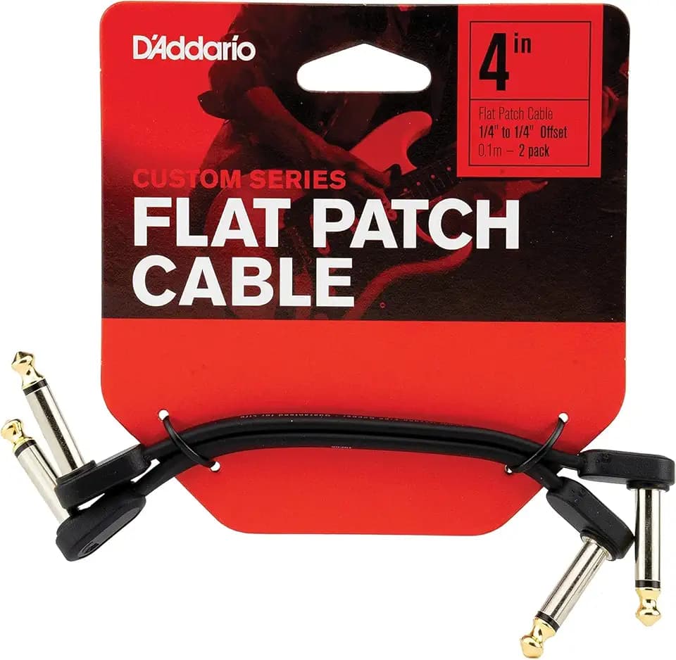 D'Addario Flat Guitar Patch Cable 4 in Right Angle, 2-Pack