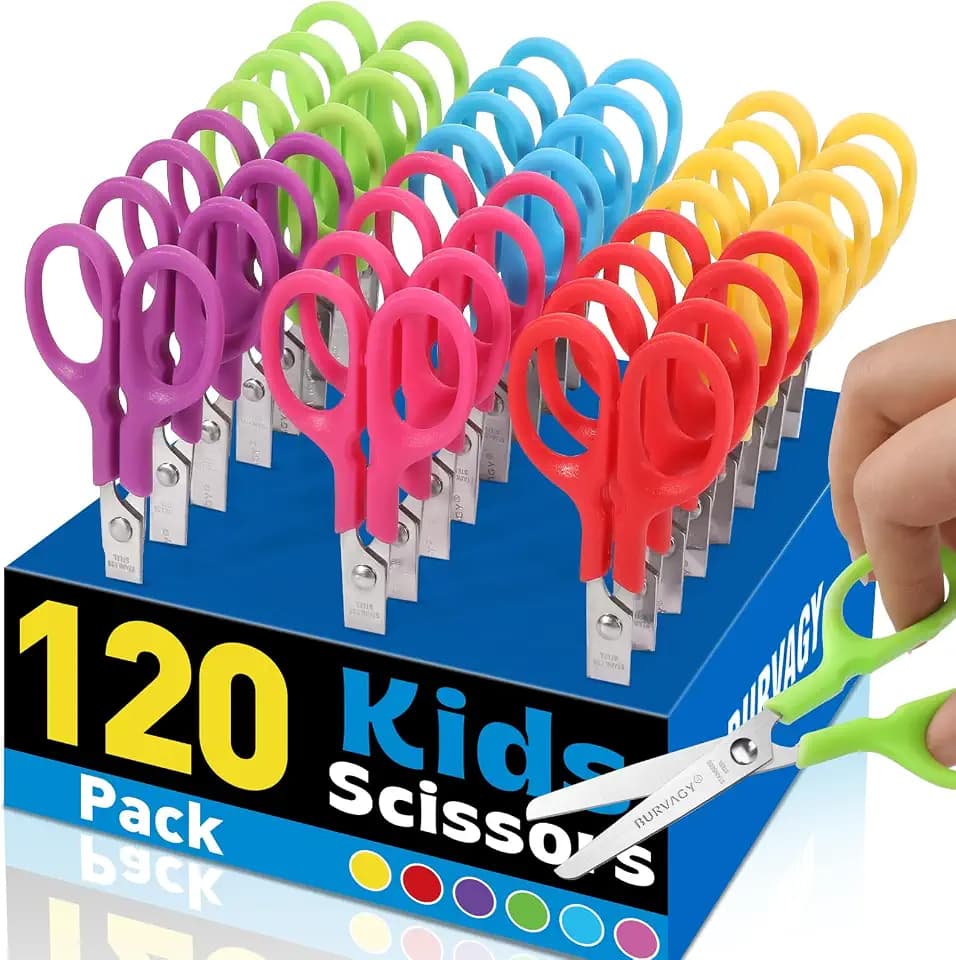 BURVAGY 120 Pack 5" Kids Scissors Safety Children Small Scissors for School