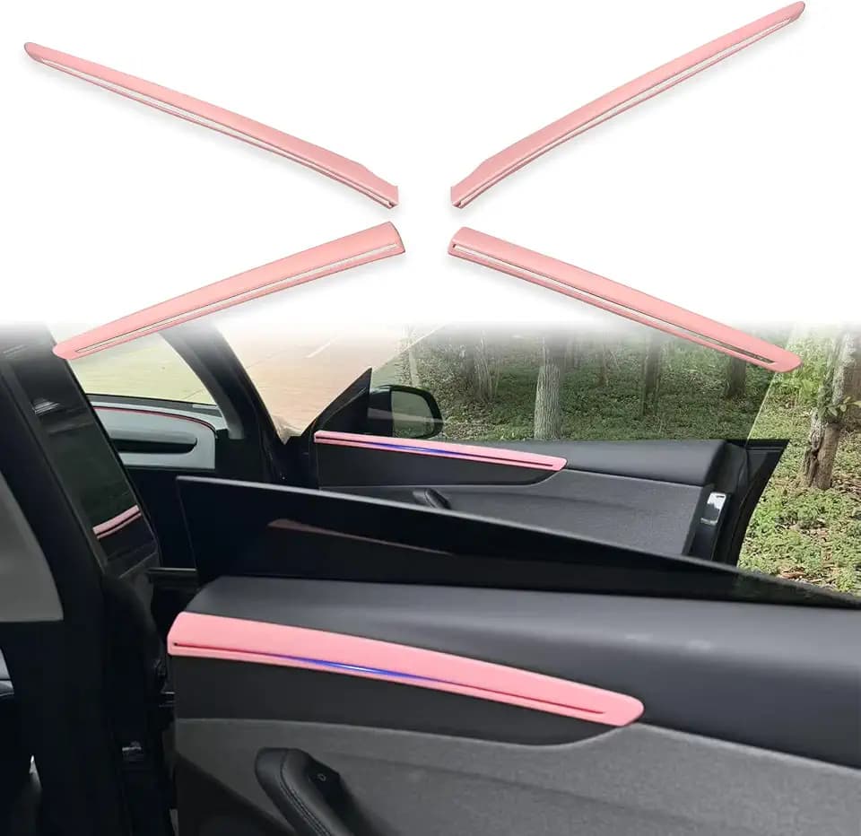 Fit Tesla Model Y Juniper Forint Door Panel Trim For 2025 2026 Model Y Juniper Rear Door inner Armrest Panel Cover Decorative Accessories 4PCS(Matte Pink)