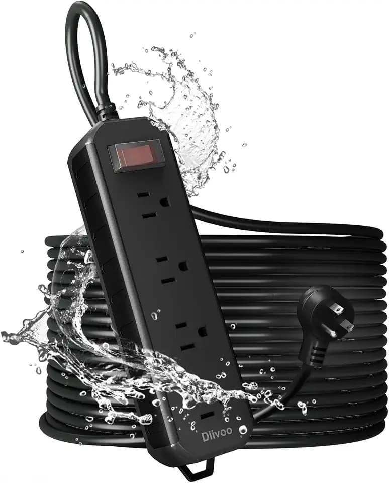Diivoo 50 FT Extension Cord Outdoor, Waterproof Power Strip with 4 Outlets