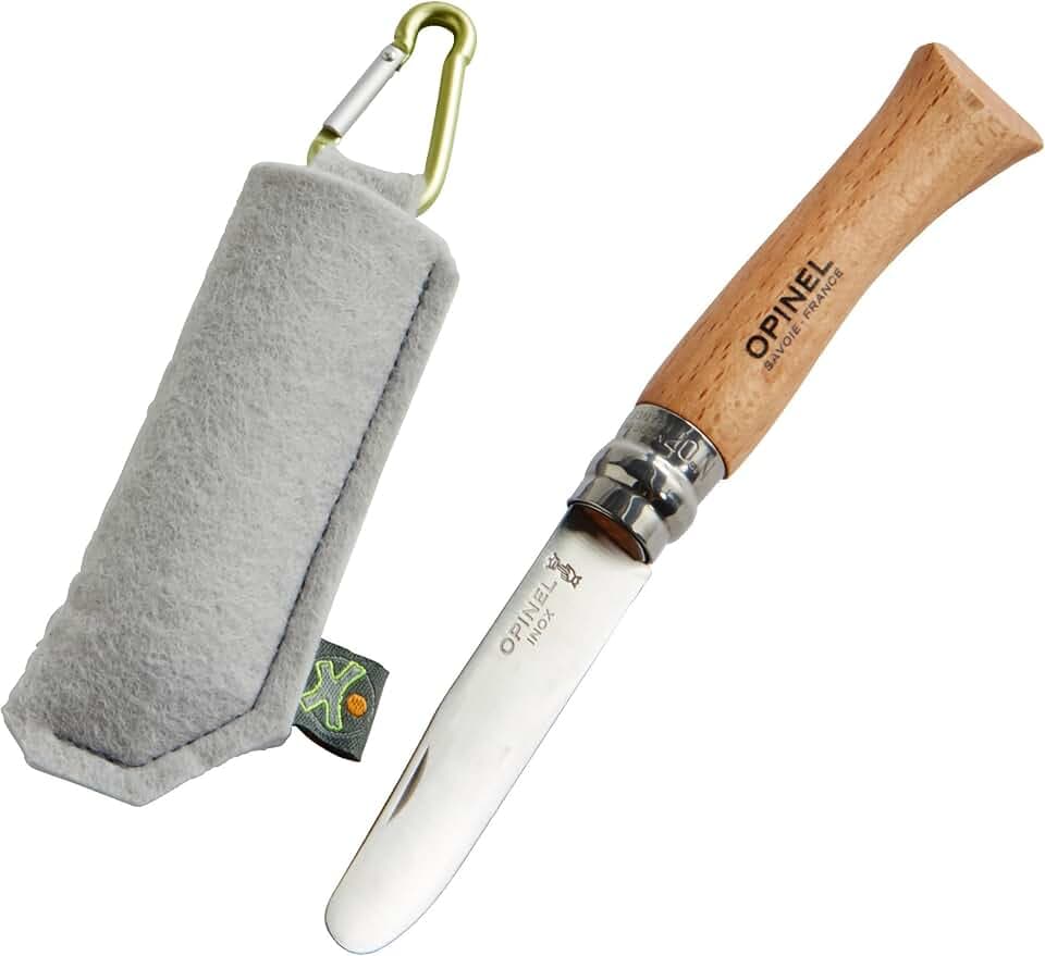 HABA Terra Kids Opinel Taschenmesser – Sicheres Schnitzmesser & Kindermesser ab 6 Jahren – Outdoormesser mit Verletzungsschutz & Filztasche