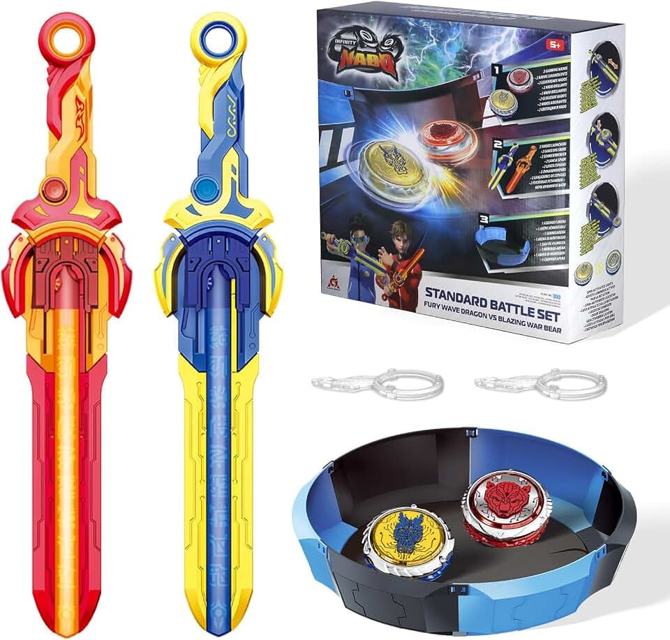 INFINITY NADO Arena Set 2 Sword Launchers–2 Metal Glow Tops, Detachable 5+