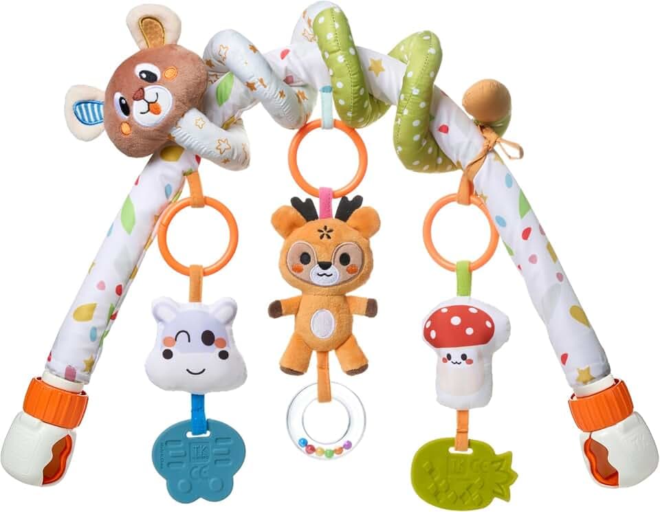 TUMAMA Babybogen Kinderwagen Mit Spirale Spielzeug Baby 0 3 6 9 12 Monate | Babybogen Kinderbett Spielzeug Autositz Clip Spielbogen unterwegs sensorisches Rassel Spielzeug Geschenk Kleinkind