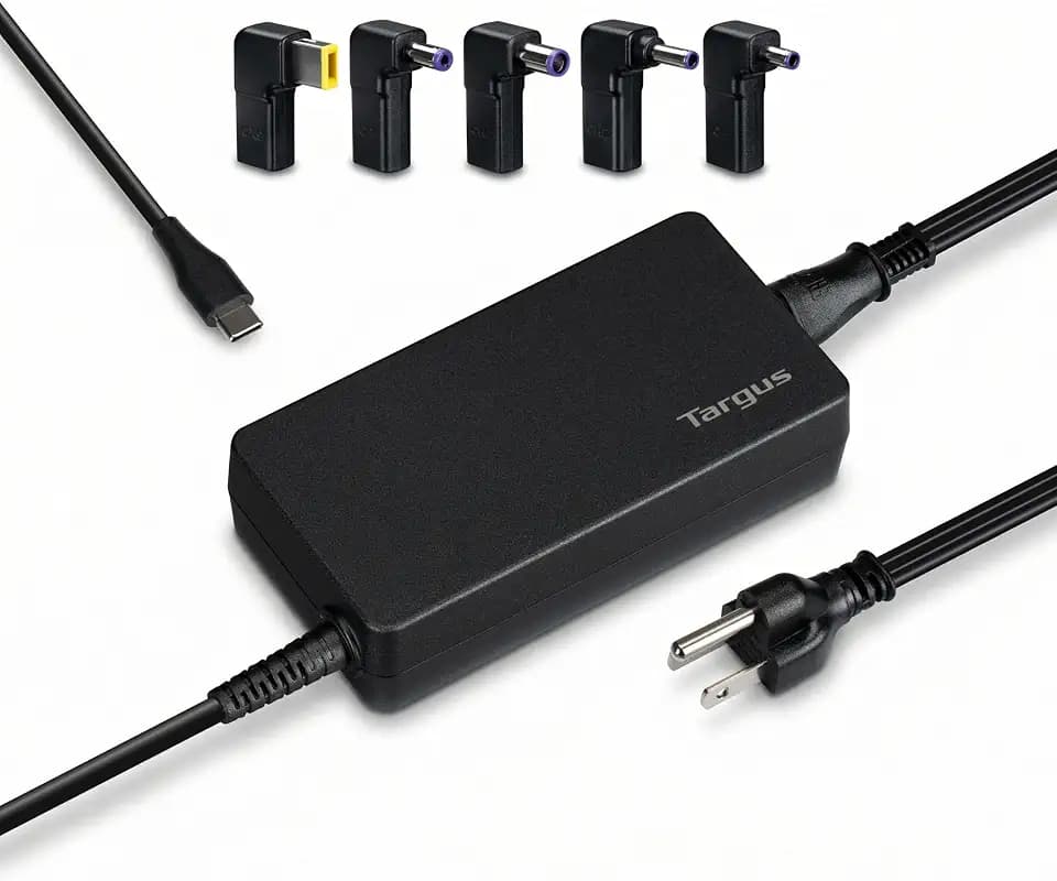 Targus 100W Universal USB-C & Legacy Charger, USB-C Power Adapter with 5 Interchangeable Tips for Dell, HP, Lenovo, Acer & ASUS, Fast Charging Wall Charger for Laptops, Tablets & Phones, APM108TT