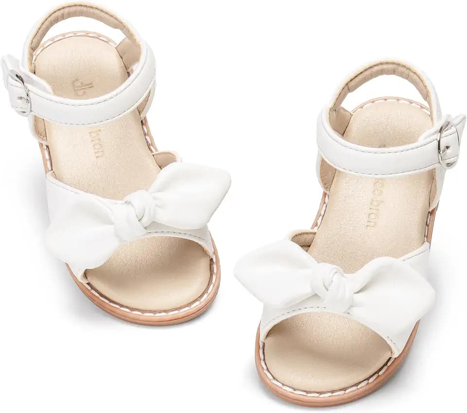 THEE BRON Toddler Girls Sandals Wedding Flower Girl Dress Shoes Open Toe Flats