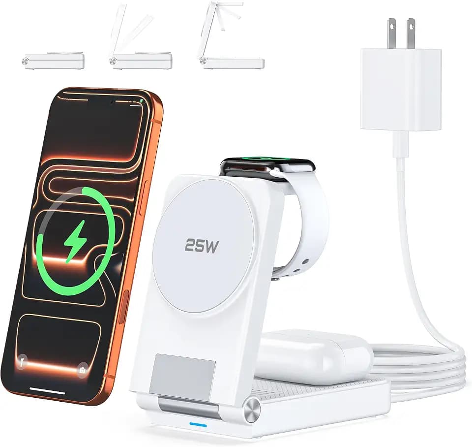 25W 3 in 1 Charging Station,Foldable MagSafe Fast Magnetic Wireless Charger