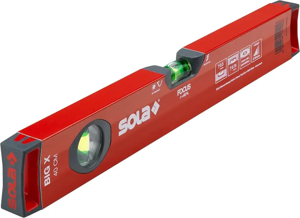 SOLA BIGX 40 - Wasserwage 40 cm - patentierte SOLA-FOCUS Libelle - mit schockabsorbierenden Endkappen