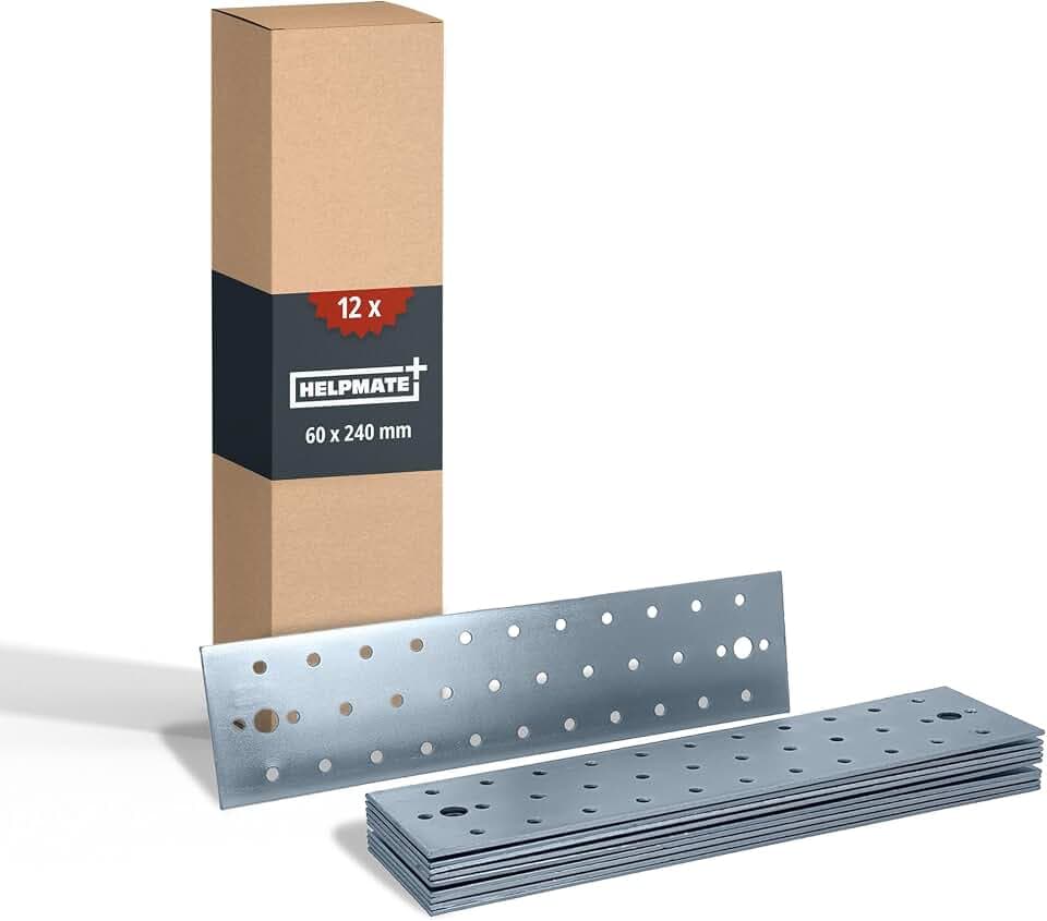 HELPMATE – Lochplatten 60x240 mm – 12 Stück – galvanisch verzinkt | Holzverbinder blau passiviert – korrosionsgeschützt, vorgebohrte Löcher & einfache Montage