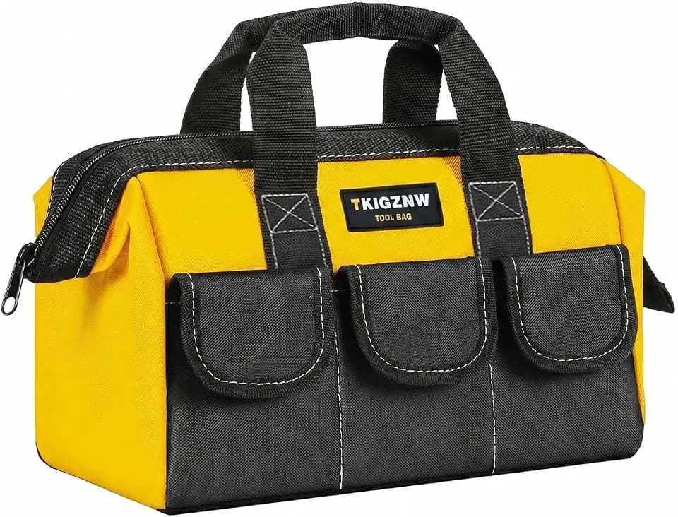 Large Wide Mouth Tool Bag,12 Inch Tool Organizer 6 Pockets Waterproof,Soft Handle Zipper Organization((Yellow, 12 in)