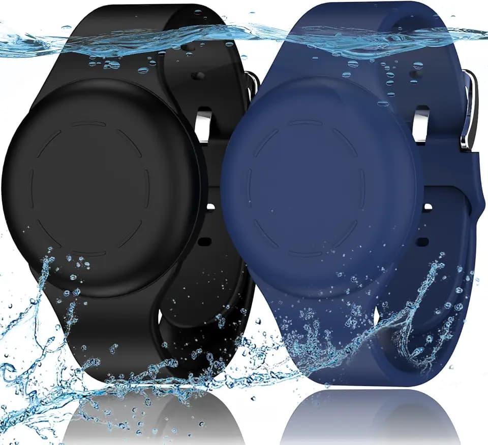 R-fun Waterproof Air Tag Armbänder für Kinder [2 Pack] Kompatibel mit Apple Air Tag Finders mit weichem Silikon, Anti Lost GPS Item Finders Case Cover für Kinder,Nachtblau/Schwarz