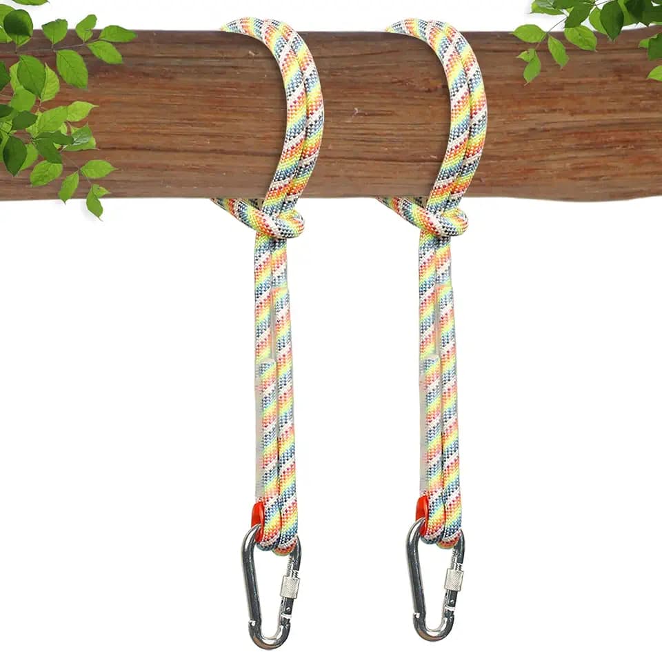 Tree Swing Ropes & Hanging Straps Kit (Set of 2) - 9FT/12FT/15FT Heavy Duty Options with Locking Carabiners, Safe & Quick Install for Backyard, Playground, and Camping Swings - Ready to Hang (15 FT)