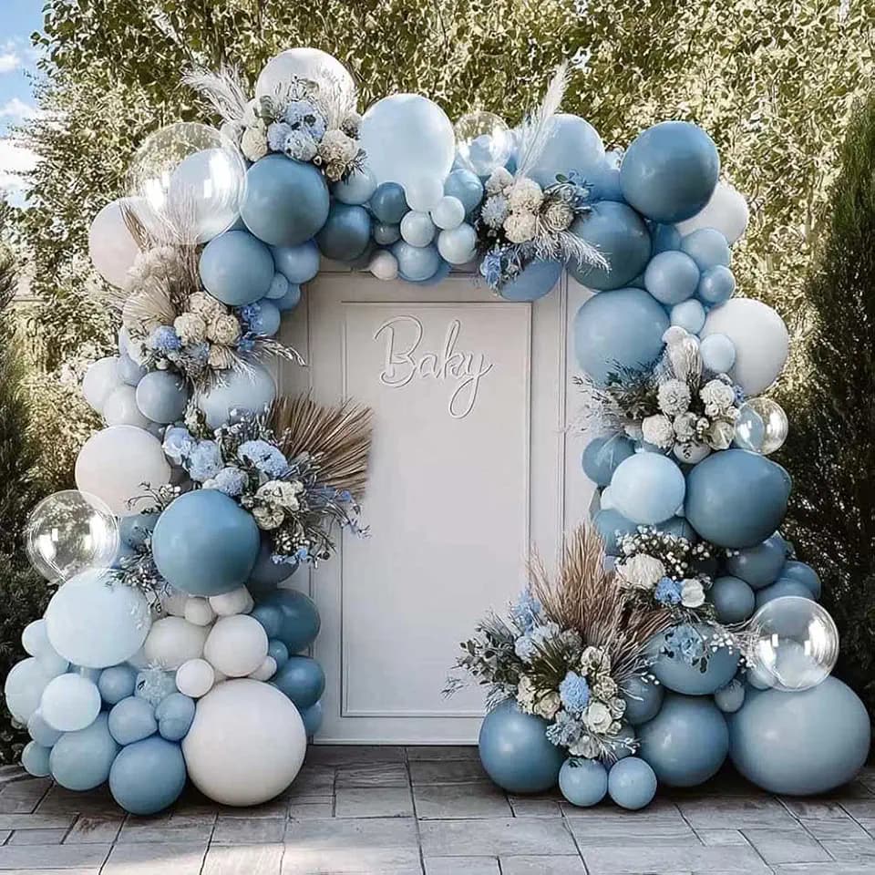 Dusty Blue White Balloon Arch Kit Double Stuffed Pastel Slate Blue White Matte Latex Balloon Garland for Baby Shower Birthday Bridal Wedding Under the Sea Blueberry Fall Party
