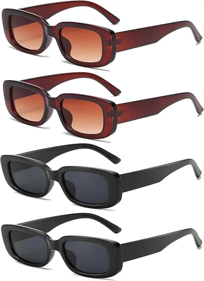4 Stück Rechteckige Sonnenbrille für Damen Retro 90er Trendy Sonnenbrillen Set Vintage Quadrat Brille für Damen