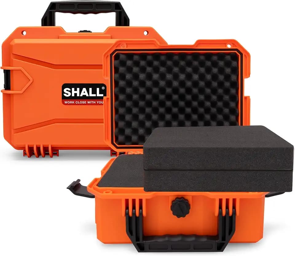 Shall Universal Kamera Koffer L, wasserdicht Staubdicht Schockfest, mit Schaum-Einlagen, für Kamera, Objektiv, Elektronik, Messgeräte, fotokoffer, kamerakoffer, Orange, 35×29×15 cm