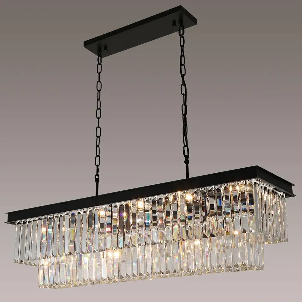 Weesalife Black Crystal Chandeliers for Dining Room，15-Lights L40 Inch