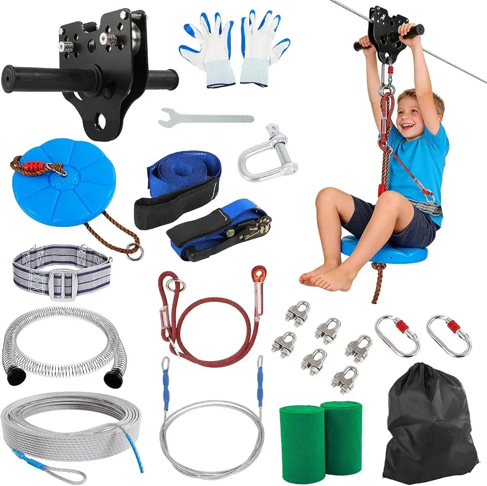 FAHKNS 80FT Zipline for Backyard Kids and Adults: Up to 400LBS Zipline Kit