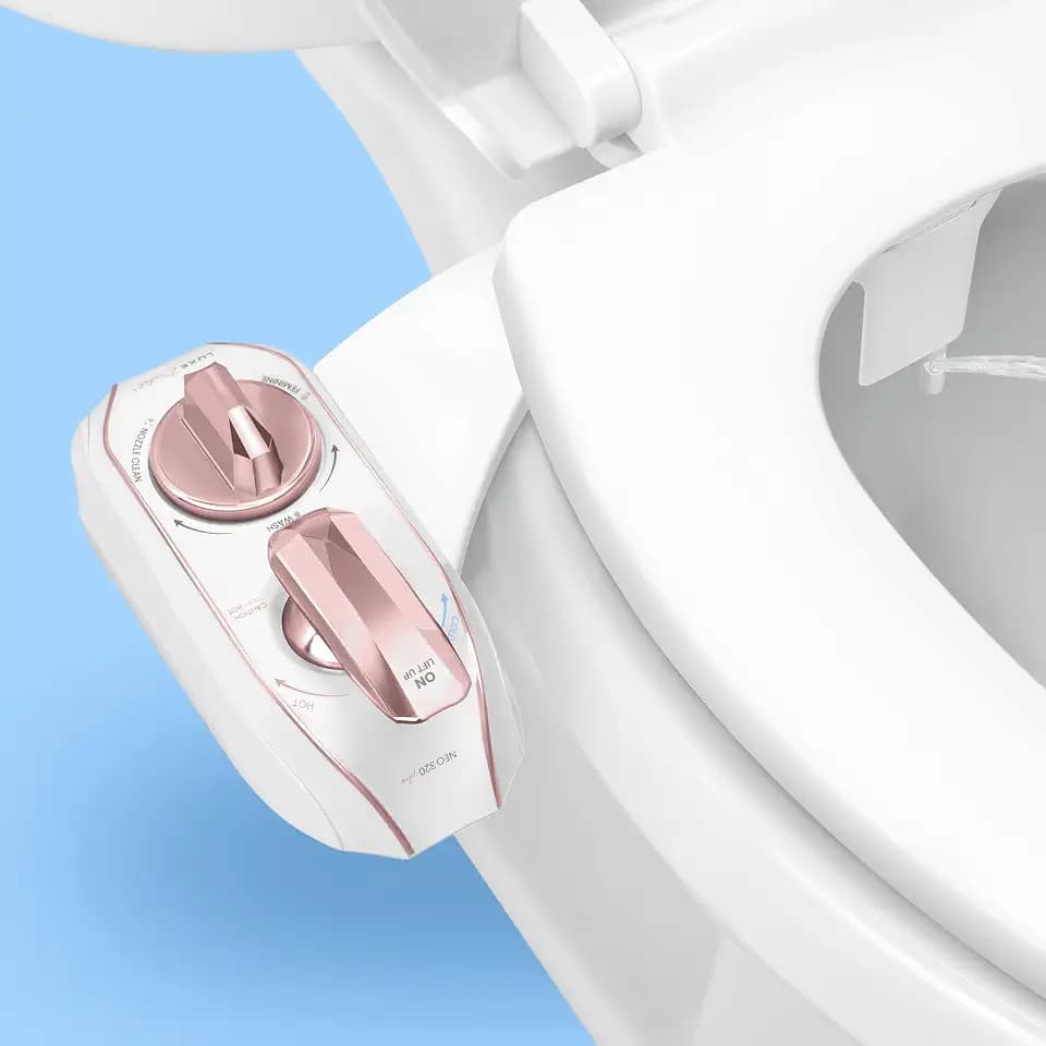 LUXE Bidet NEO 320 PLUS - Warm Water Bidet Attachment for Toilet, Rose Gold