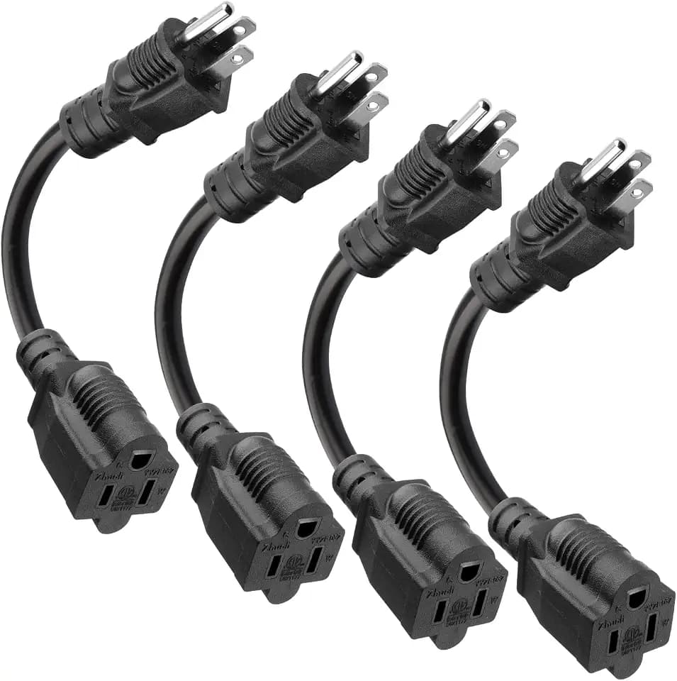 K KASONIC - 8 inch Short Power Extension Cord Outlet Saver, ETL Listed, SJTW 16AWG/13A 3 Prong Indoor/Outdoor Use, 4 Pack, Black