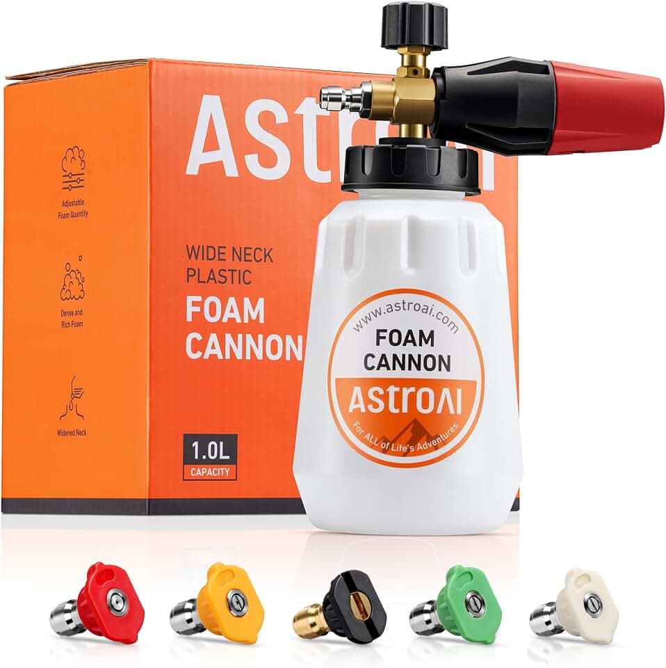 AstroAI Foam Cannon for Pressure Washer with 1/4" Quick Connect, 1L &5 Tips