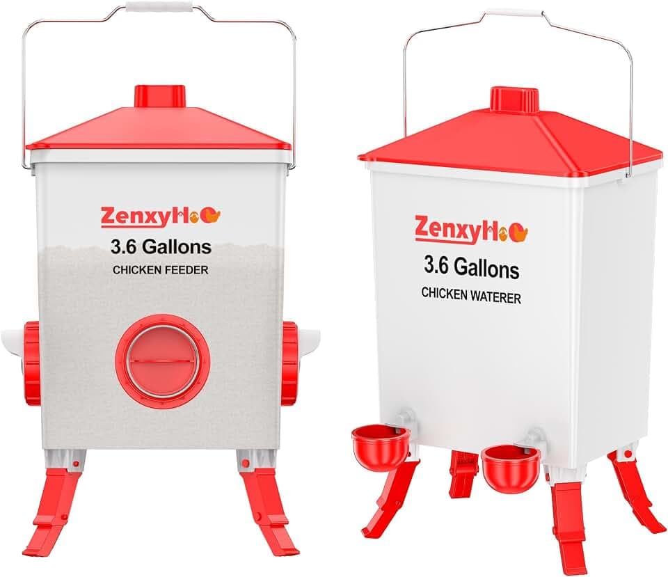 3.6 Gal Chicken Feeder and Waterer Set - 3 Height Adjustable